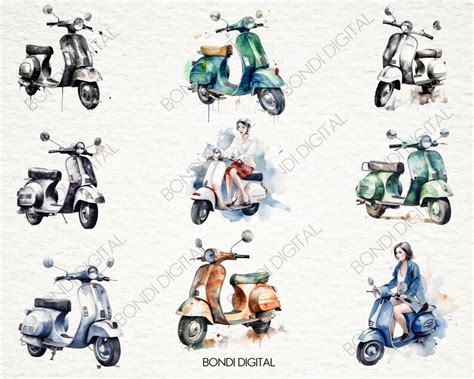 Watercolor Vespa Clipart Png Format For Commercial Use Instant