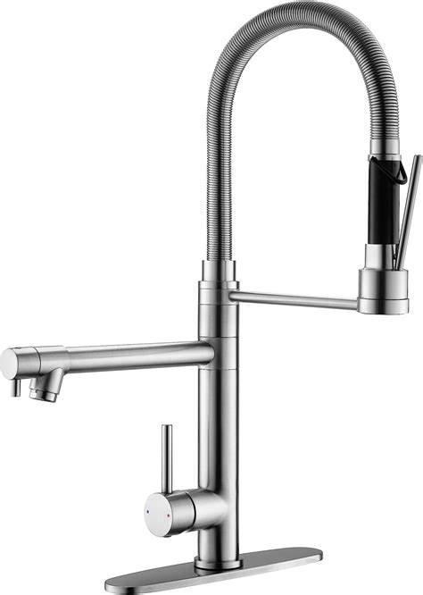 Kzh Kitchen Faucet With Pull Down Sprayer Commercial Single Handle Stainless Steel Two Spout