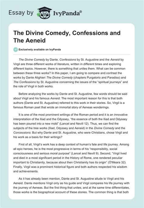 The Divine Comedy Confessions And The Aeneid 870 Words Essay Example