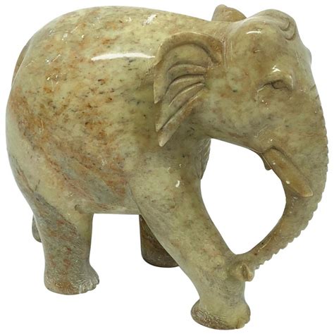 Hand Carved Elephant Marble Sculpture Mid Century Modern 1970s For