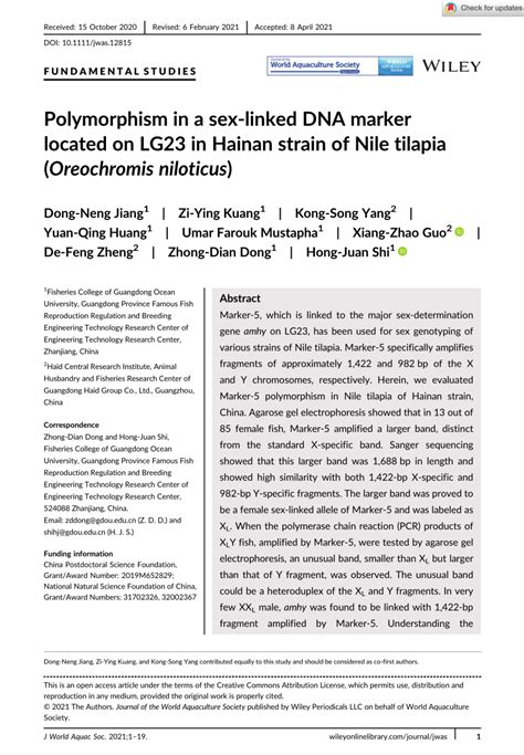 Pdf Polymorphism In A Sex Linked Dna Marker Located On Lg23 In Hainan