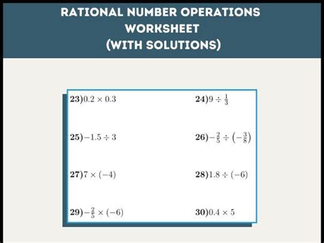 Rational Number Operations Worksheet With Solutions Teaching Resources