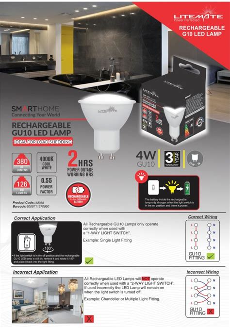 Litemate Rechargeable Gu Led Lamp Watt Gentech