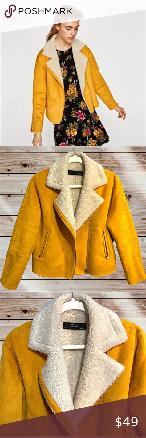 Zara Mustard Yellow Faux Suede Shearling Coat Size Medium Shearling