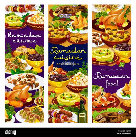 Ramadan food, Iftar Islam cuisines menu meals for Eid Mubarak, vector ...