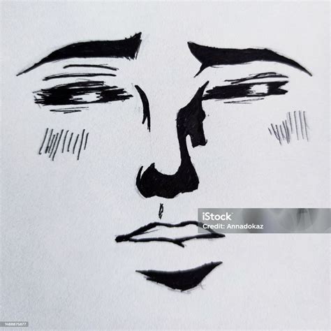 wajah manusia closeup gambar grafis hitam putih ilustrasi stok