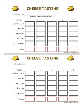 Printable Cheese Tasting Score Card