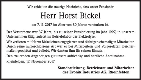 Horst Bickel Traueranzeige Badische Zeitung