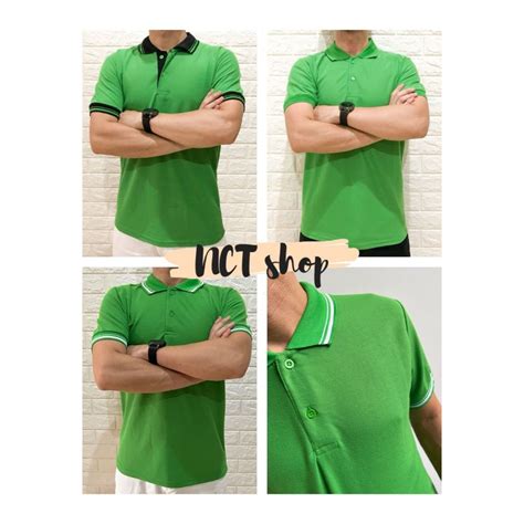 Jual Polo Shirt Hijau Fuji Poloshirt Kaos Kerah Polos Kombinasi