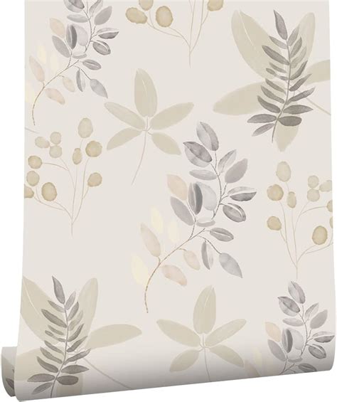 Myforhd Carta Da Parati Autoadesiva Foglie Floreali Bianco Grigio Carta