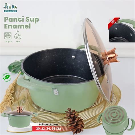 Jual Sinda Panci Kuah Enamel Soup Pot Cm Panci Susu Tutup Kaca