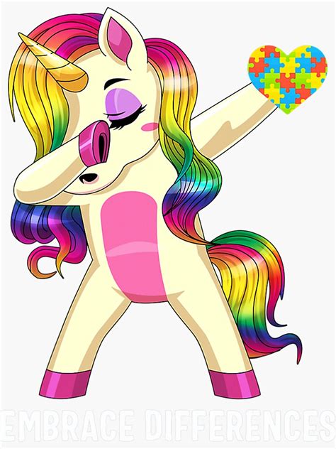 Autism Awareness Embrace Differences Dabbing Unicorn Sticker For Sale