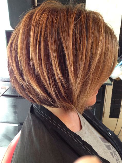 Stacked Bob Highlighted Brunette Razored Bob Soft Highlights Bronde