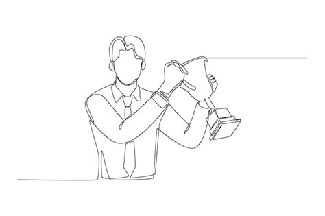 Premium Vector Continuous One Line Drawing Happy Employee Rises Up