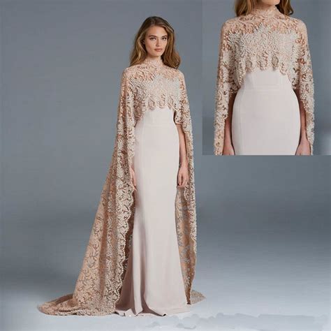 Elegant Arabic Dresses Evening Dresses Mantle Removable Lace Prom Gowns