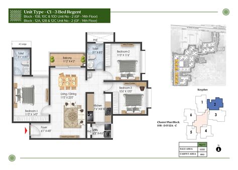 Floor Plan of Prestige Pallava Gardens | 1, 2, 3 & 4 BHK Apartments | Carpet area