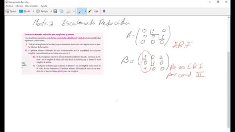 Matriz Escalonada Reducida Por Filas Y Escalonada Ejemplos Youtube
