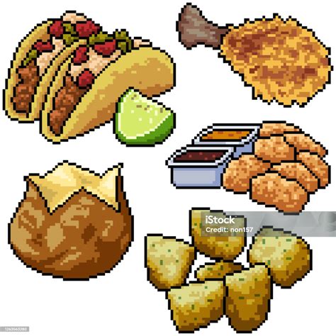 Pixel Art Set Isolated Junk Food Snack Stock Illustration Download Image Now Pixel Art