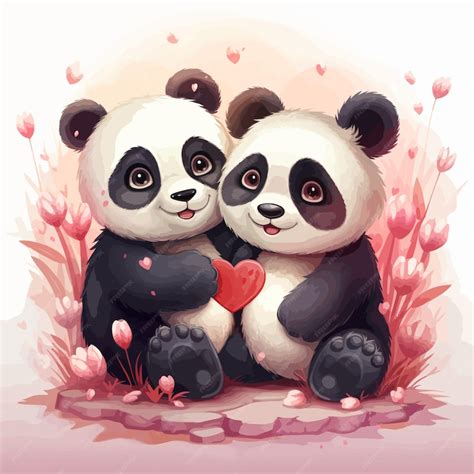 Premium Vector Cute Panda Bears Couple Hugging Vector Illustration