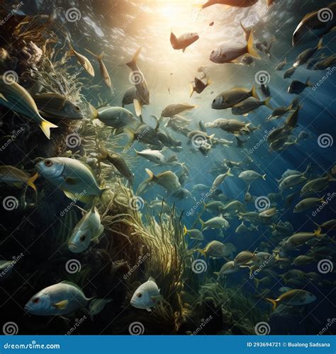 Ai Generated Illustration Wildlife Concept Of Feeding Frenzy Stock