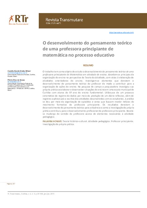 Pdf O Desenvolvimento Do Pensamento Teórico De Uma Professora