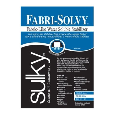 Sulky Fabri Solvy Wash Away Stabilizer 36x20