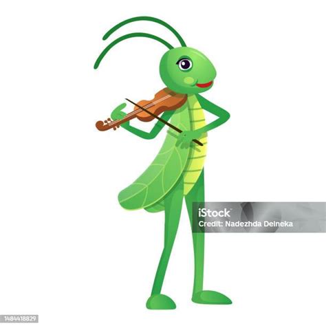 belalang kartun lucu belalang berdiri  memainkan biola belalang