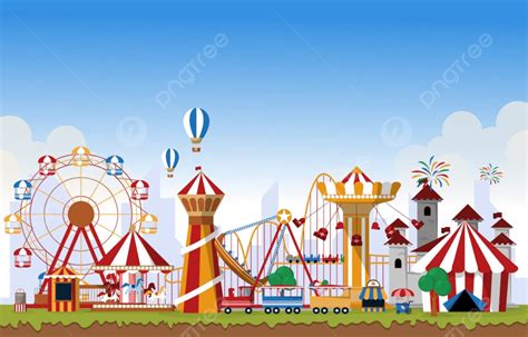 Amusement Park Rides Fun Fair Carnival Flat Vector Illustration