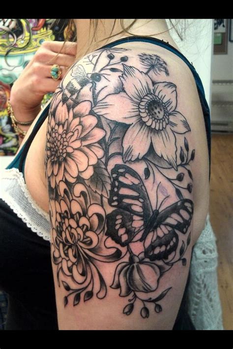 My Flower Tattooclematis Mums Queen Annes Lace Butterfly