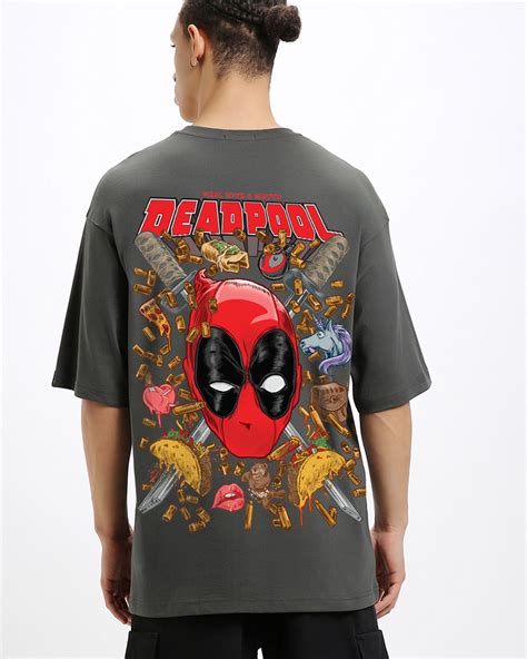 Buy Mens Grey Foodie Deadpool Graphic Printed Oversized T Shirt Online