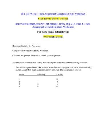 Psy 315 Week 5 Team Assignment Correlation Study Worksheet By Uday Issuu