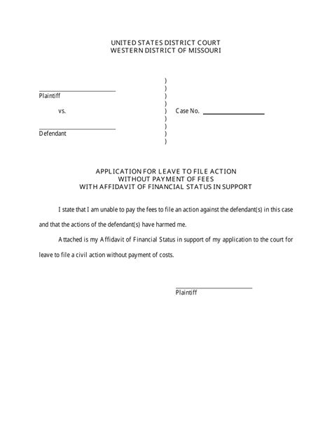 Missouri Application For Leave To File Action Without Payment Of Fees