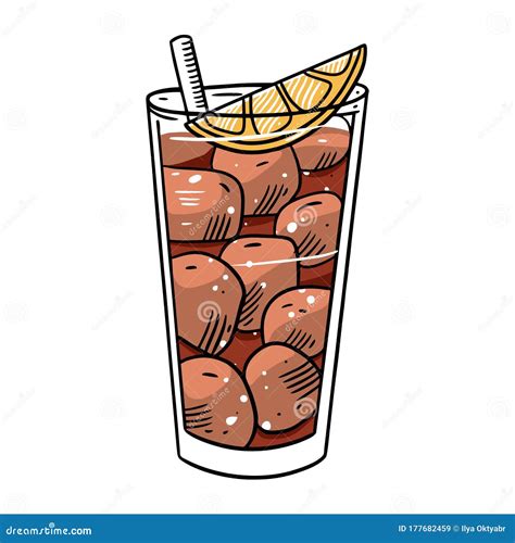 Alcohol Cocktail Whiskey With Cola Hand Drawn Flat Style Cartoon