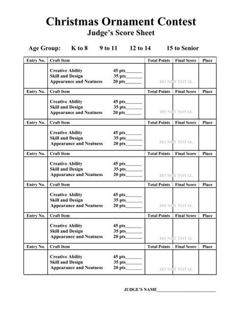 Christmas Door Decorating Contest Judging Sheet Two Birds Home