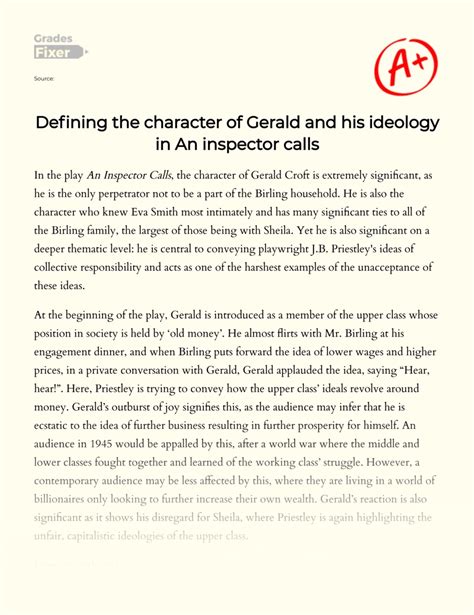 Defining the character of Gerald and his ideology in An inspector calls [Essay Example] by ...