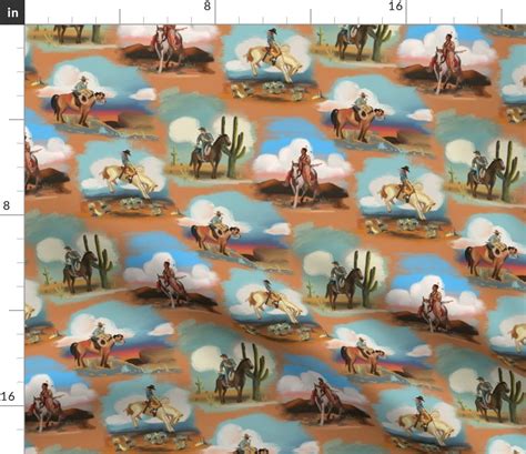 Western Skies Toile In Tan Western Fabric Spoonflower