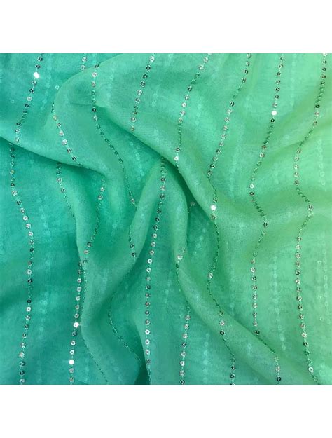 Green 4 Colours Ombre Shaded Georgette Fabric With Sequence Embroidery