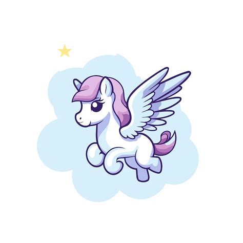 Lindo Unicornio De Dibujos Animados Con Alas Volando En Las Nubes