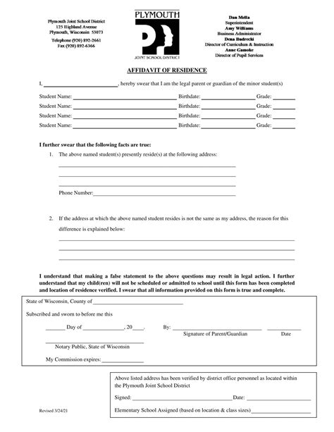 Free Printable Affidavit Of Residence Template Pdf Word