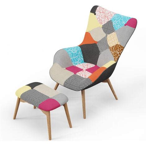 Fauteuil avec Repose Pieds Revêtement en Tissu Patchwork Kontur