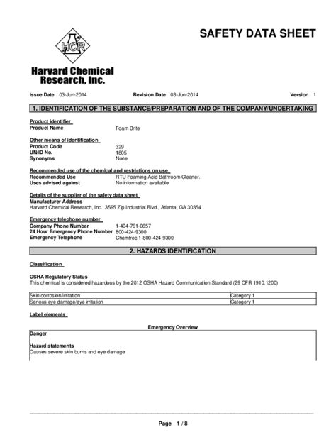 Fillable Online Foam Brite Sds Safety Data Sheet Fax Email Print