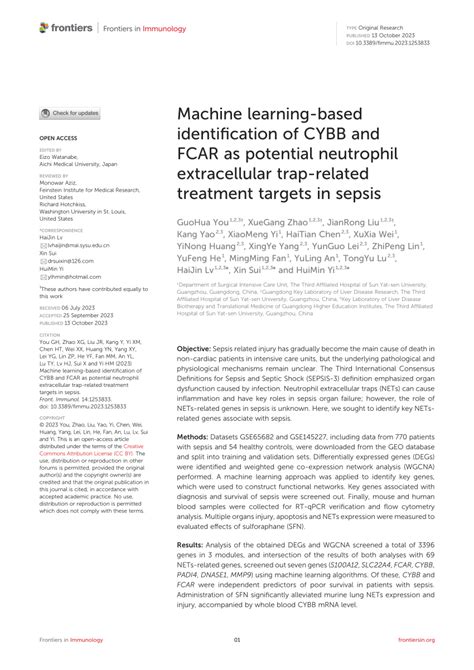 Pdf Machine Learning Based Identification Of Cybb And Fcar As