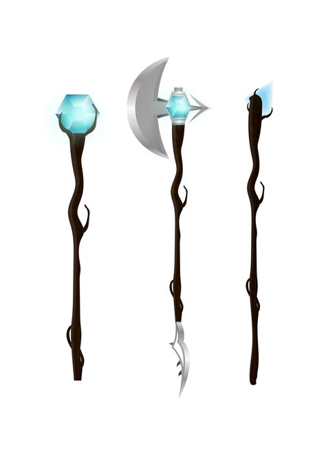 Magic staff or walking stick with crystal in cartoon style. Vector ...