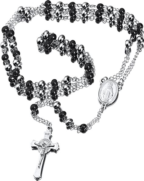 Stainless Steel Rosary Beads Necklace Mm Black And Silver Color