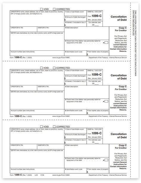 1099c Forms For Cancellation Of Debt Creditor Copy Discounttaxforms