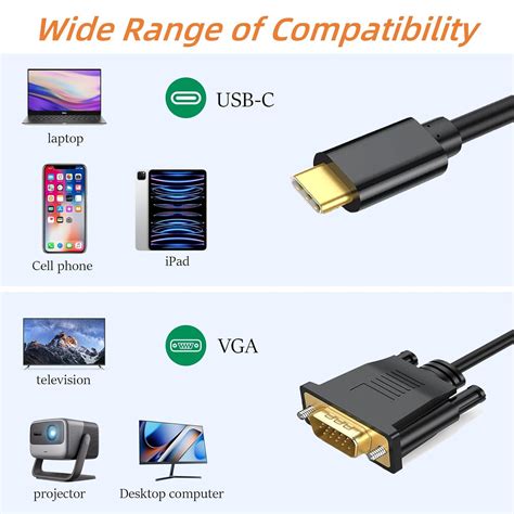 Cable USB C A VGA De 3 Pies Cable VGA A USB C Para Monitor Cable Tipo