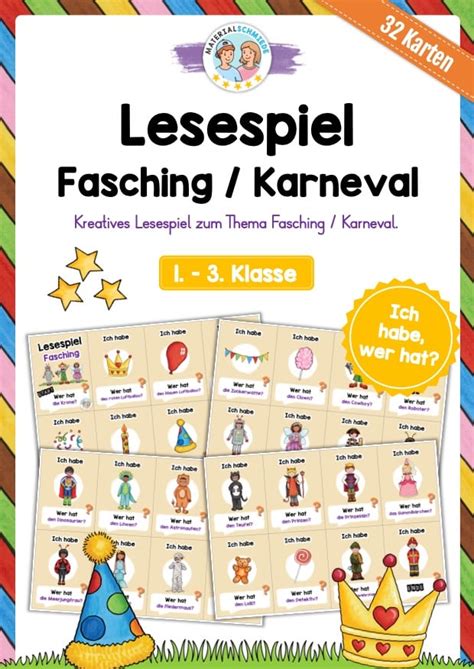 Lesespiel Fasching Karneval Ich Habe Wer Hat 32 Karten