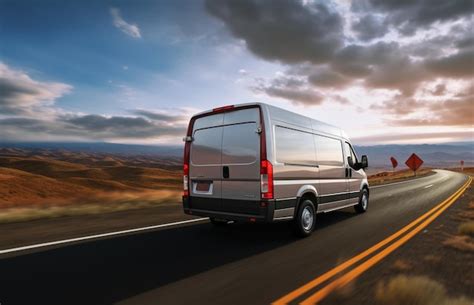 Premium Photo White Commercial Delivery Van On The Road At Sunset