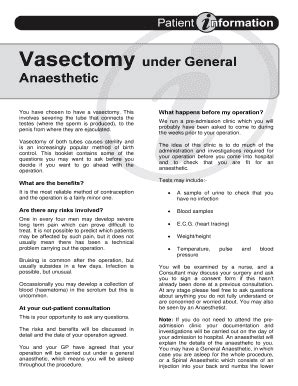 Fillable Online Vasectomy Under General Fax Email Print PdfFiller