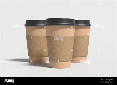 Trois tasses en carton à emporter en papier à café avec couvercles